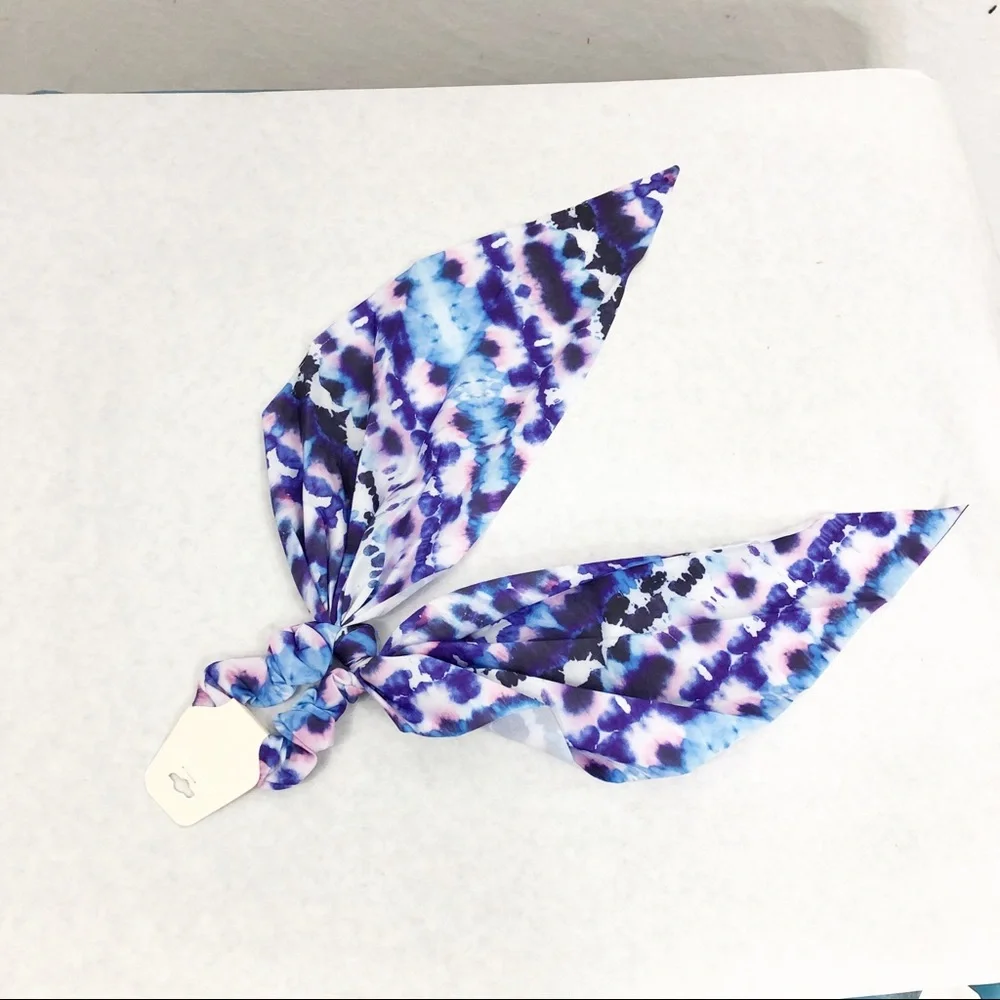 NEW Blossom Tie Dye Scarf with Elastic Hair Tie, Purple Blue